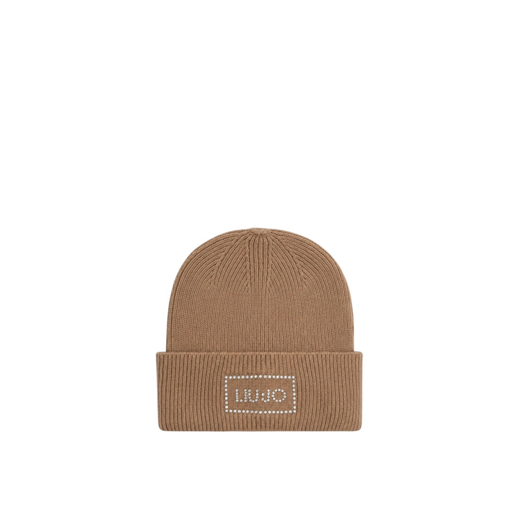 Cappello Donna in maglia con risvolto marrone chiaro