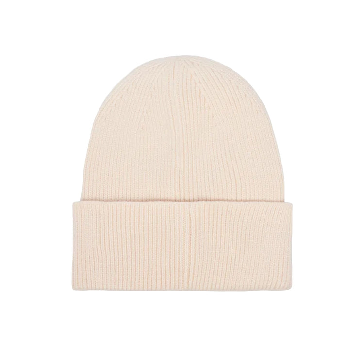 Cappello Donna in maglia con risvolto e logo, color burro, retro