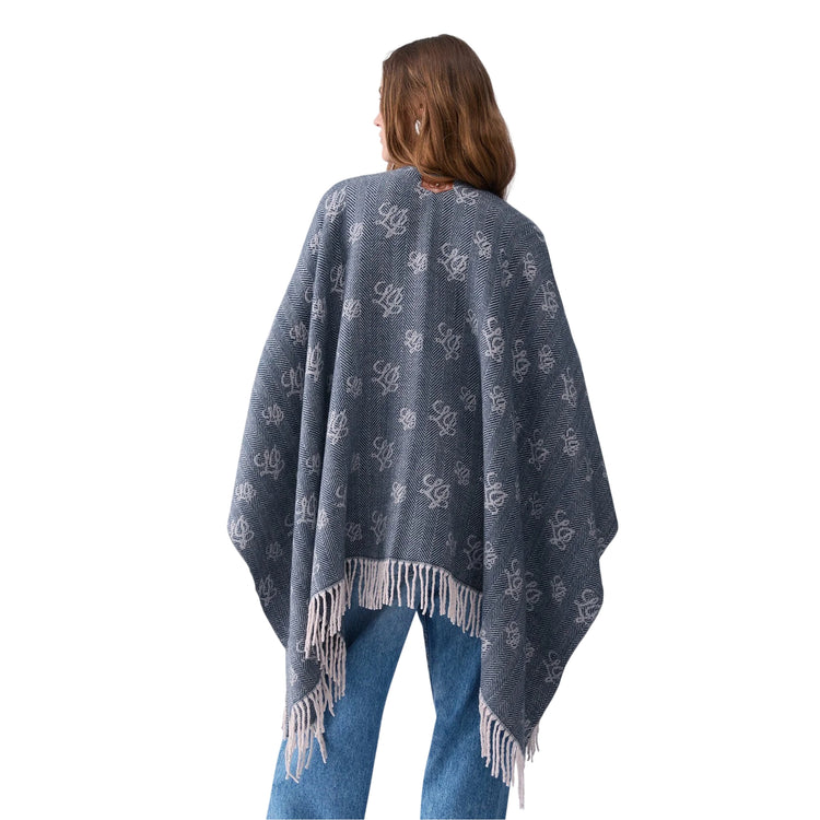 Poncho Donna con logo jacquard modella retro