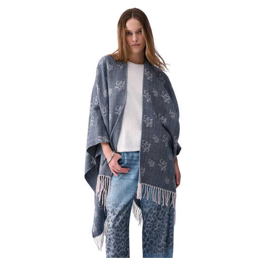 Poncho Donna con logo jacquard modella frontale