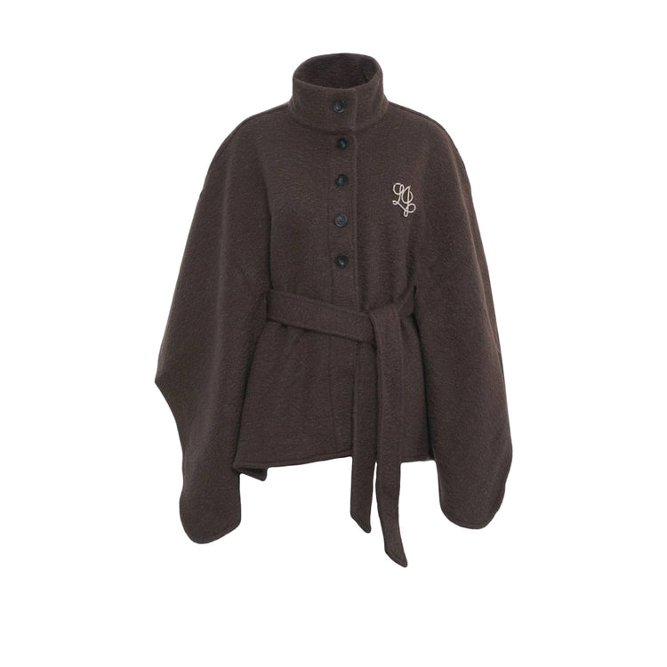 Poncho Donna con cintura in vita Marrone