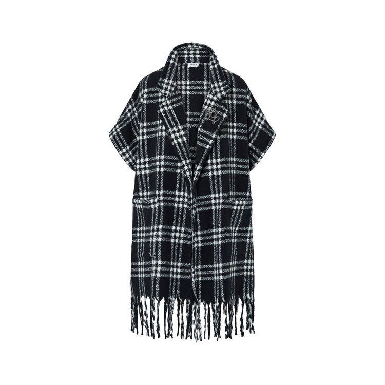 Poncho Donna check jacquard nero