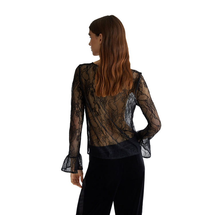 Retro modella con Blusa in pizzo nero Liu Jo