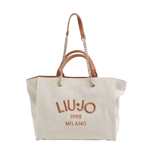 Borsa shopping Donna in Tela Beige con tracolla