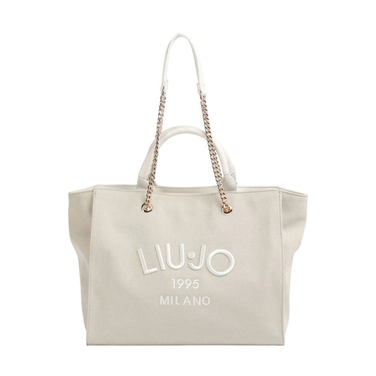 Borsa shopping Donna in Tela Beige chiaro con tracolla