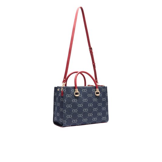 Borsa satchel media in denim jacquard retro