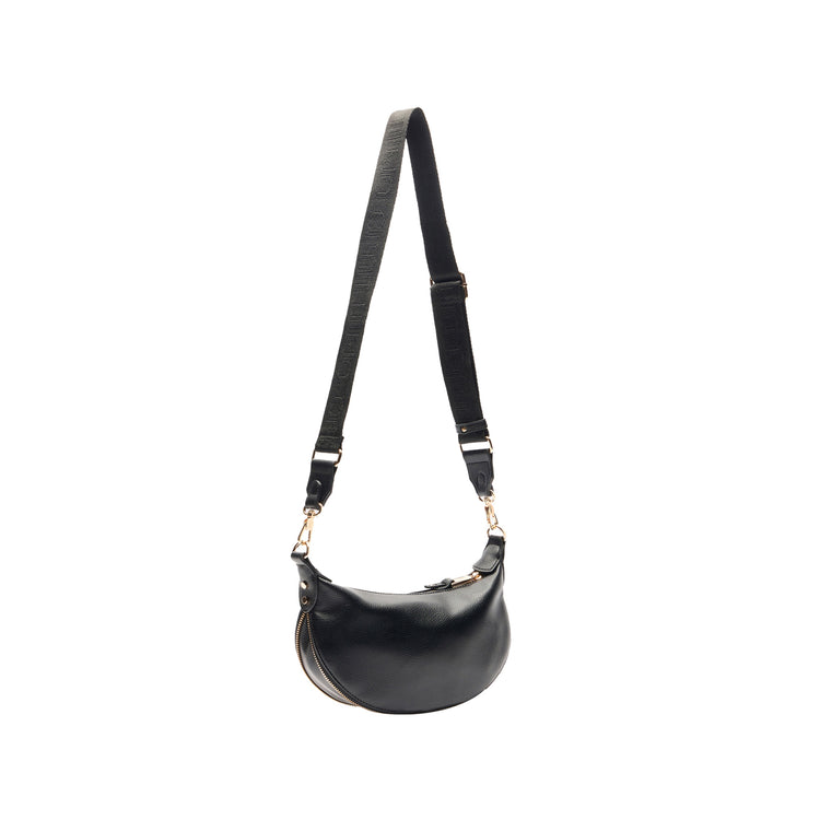 Borsa a spalla Donna a mezza luna nera retro con tracolla