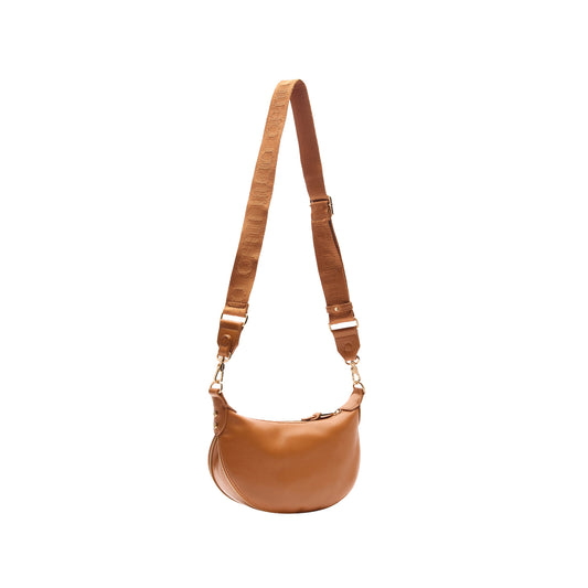 Borsa a spalla Donna a mezza luna marrone retro con tracolla