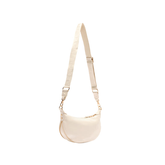 Borsa a spalla Donna a mezza luna bianca retro con tracolla logata