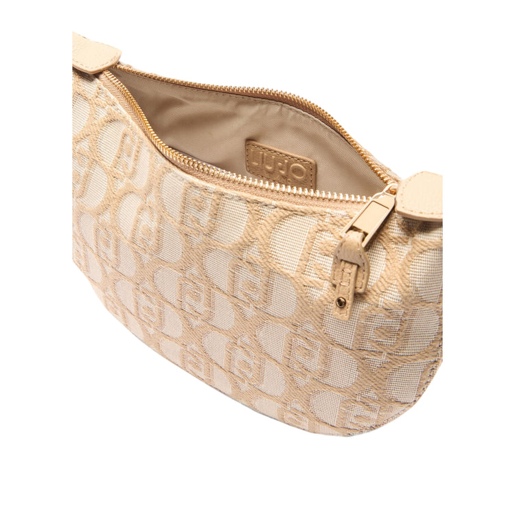 Borsa piccola jacquard da donna con logo all over Beige con zip aperta