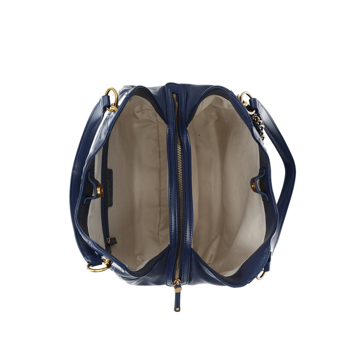 Borsa grande blu da donna con catena gioiello interno