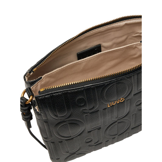 Borsa a tracolla piccola nera effetto bottalato interno