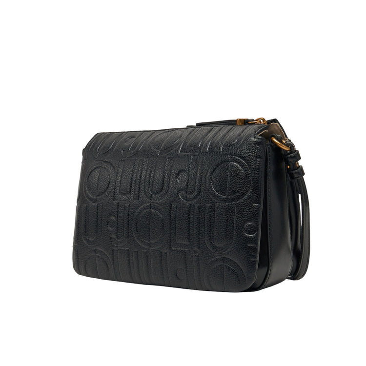 Borsa a tracolla piccola nera effetto bottalato retro