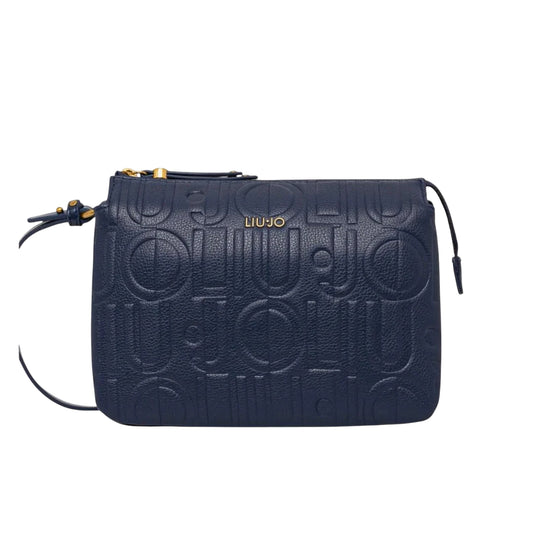 Borsa a tracolla piccola blu effetto bottalato