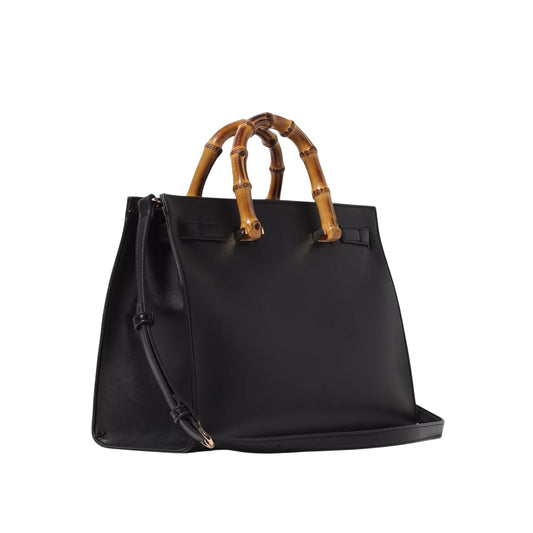 Borsa a mano Nera Donna con manici effetto bambù retro