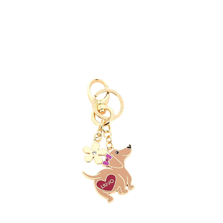 Portachiavi Donna Cane e Fiore Brass Gold