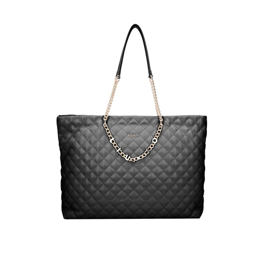 Borsa a spalla nera da donna con catena logata