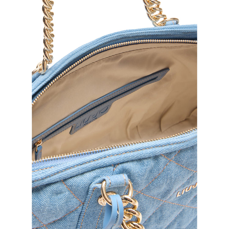 Borsa Donna a mano in denim matelassé interno