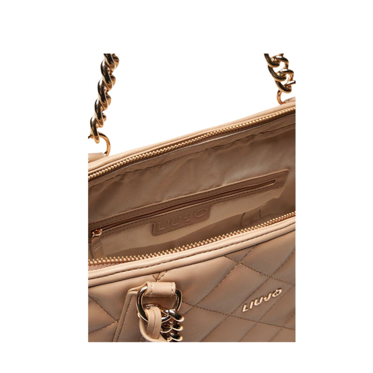 Borsa a mano beige trapuntata dettaglio interno