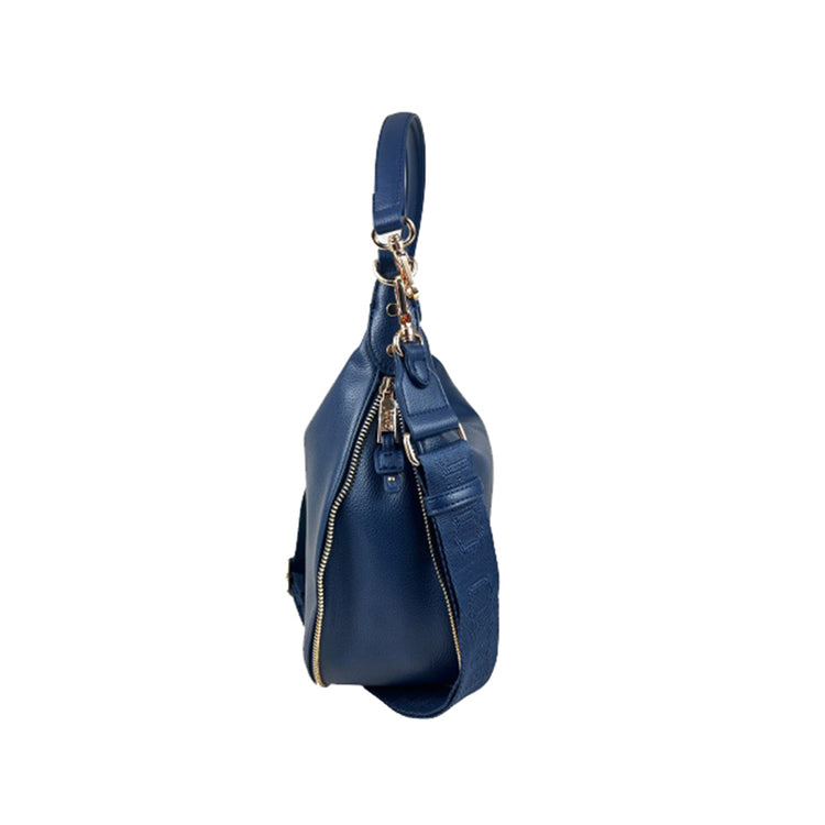 Borsa a spalla in poliuretano bottalato Blu laterale