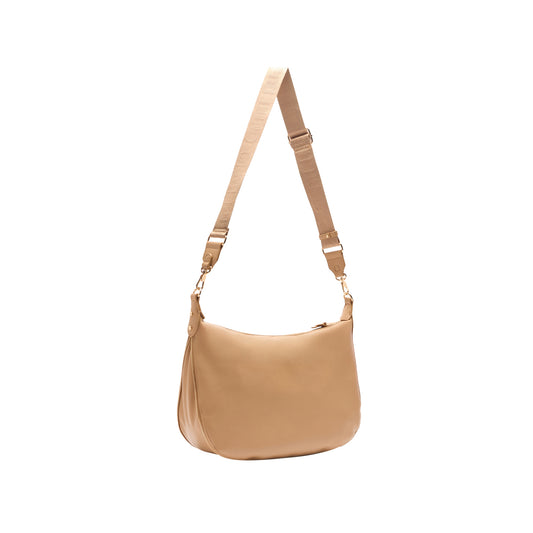 Borsa a spalla in poliuretano bottalato Beige retro con tracolla