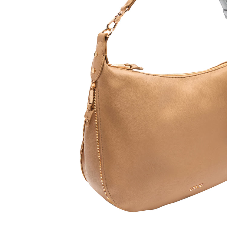 Borsa a spalla in poliuretano bottalato Beige dettaglio