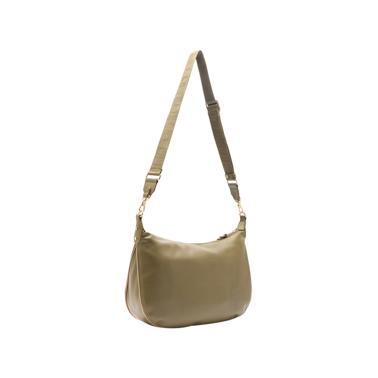 Borsa a spalla in poliuretano bottalato Verde militare retro