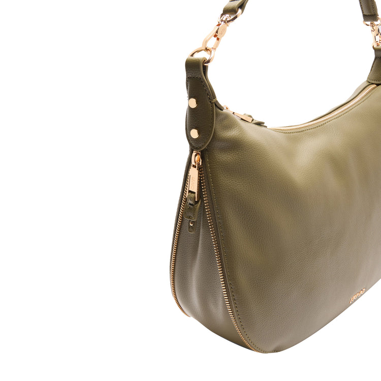 Borsa a spalla in poliuretano bottalato Verde militare dettaglio