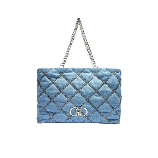 Tote bag grande LaPuffy con catene Celeste