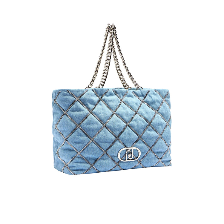 Tote bag grande LaPuffy con catene Celeste