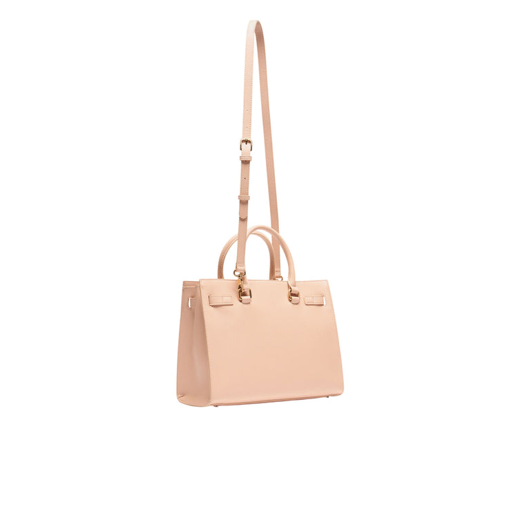 Borsa Shopping tinta unita rosa con logo retro