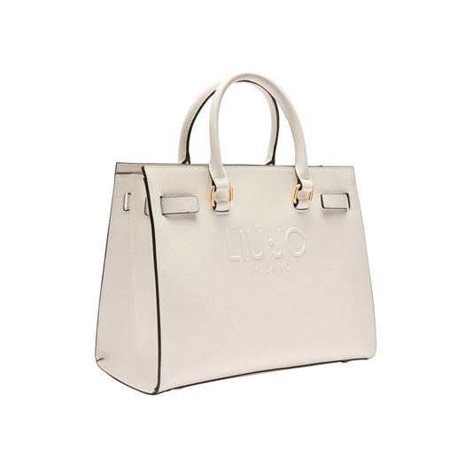 Borsa Shopping tinta unita bianca con logo