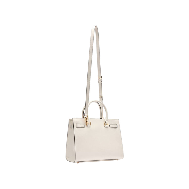 Borsa Shopping tinta unita bianca con logo retro