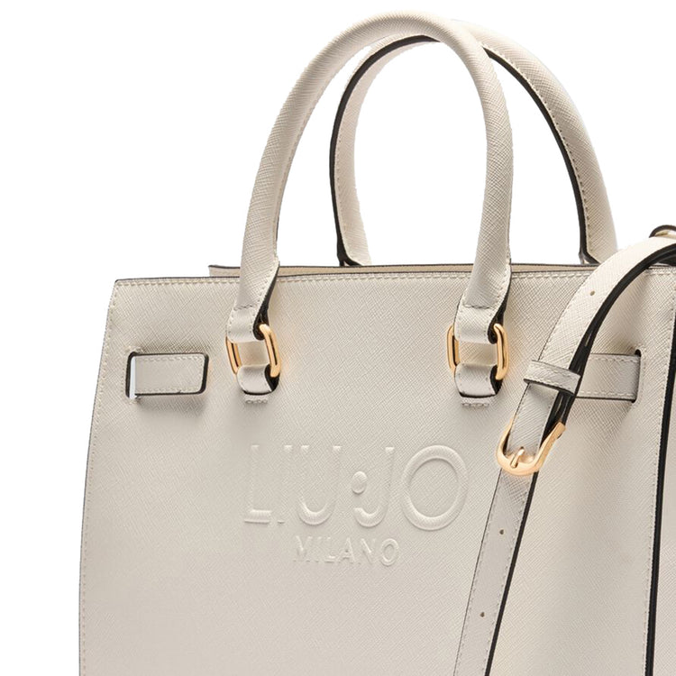 Borsa Shopping tinta unita bianca con logo dettaglio
