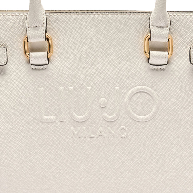 Borsa Shopping tinta unita bianca con logo dettaglio logo
