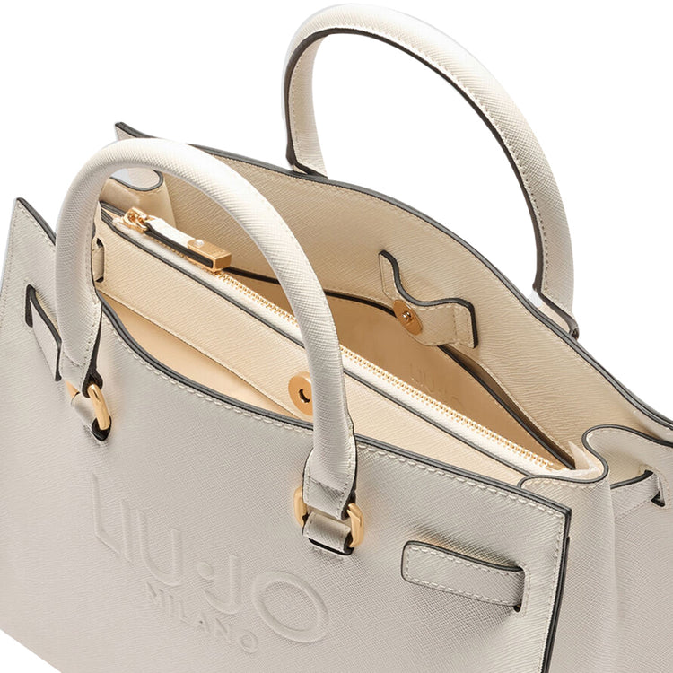 Borsa Shopping tinta unita bianca con logo dettaglio interno