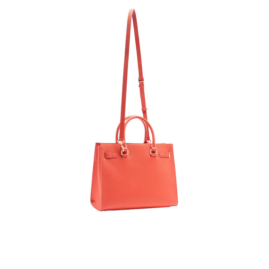 Borsa Shopping tinta unita arancione con logo retro