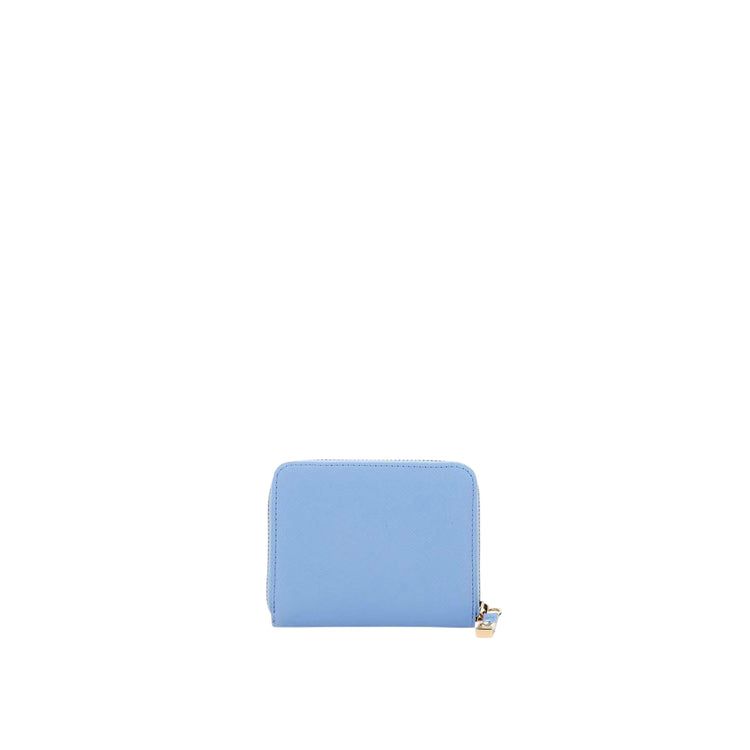 Portafoglio Piccolo Donna con logo a rilievo celeste retro