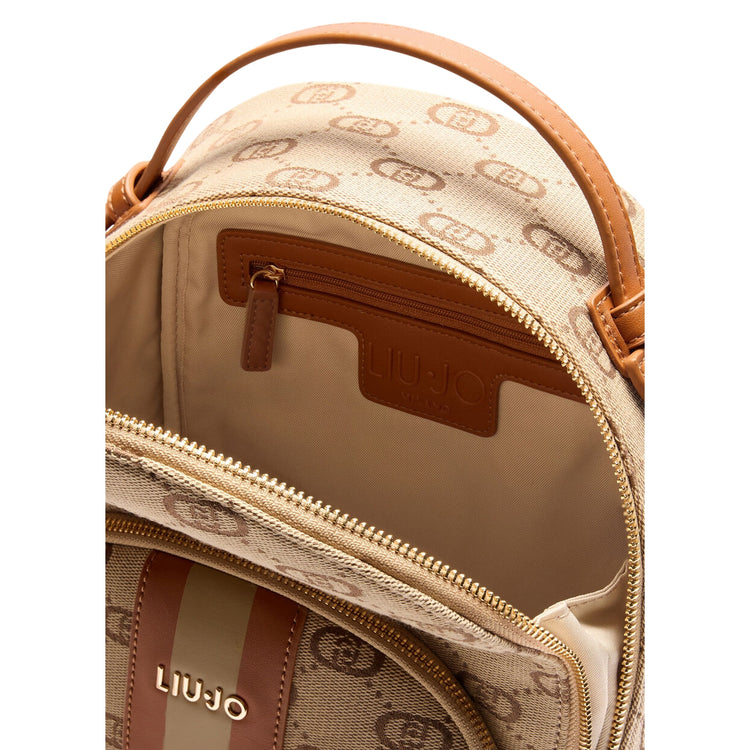 Zaino jacquard beige con pochette dettaglio interno