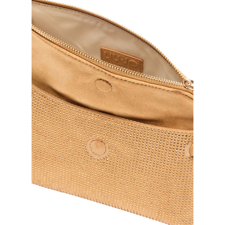 Borsa a spalla piccola con strass all over oro dettaglio chiusura