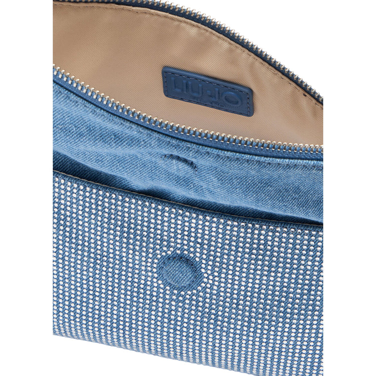 Borsa a spalla piccola azzurra con strass e catena interno