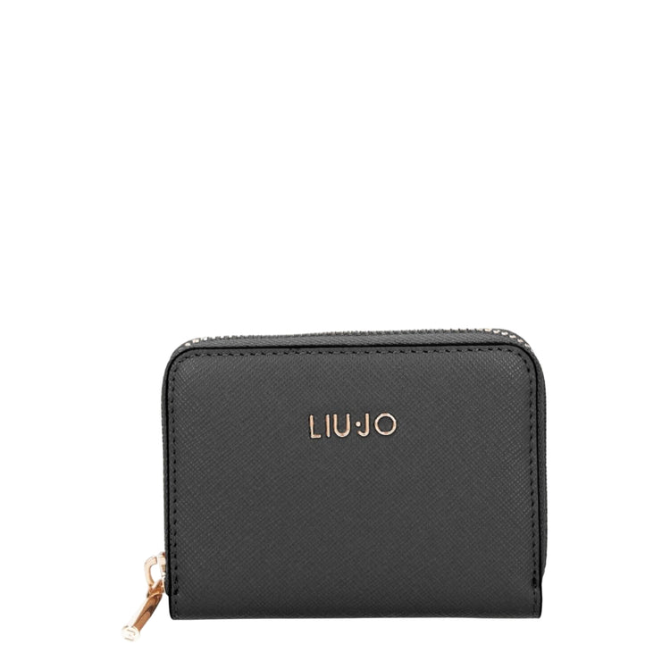 Portafoglio nero da donna con zip e logo