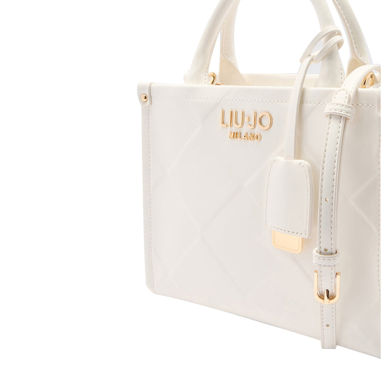 Borsa a mano bianca con motivo rombi in rilievo