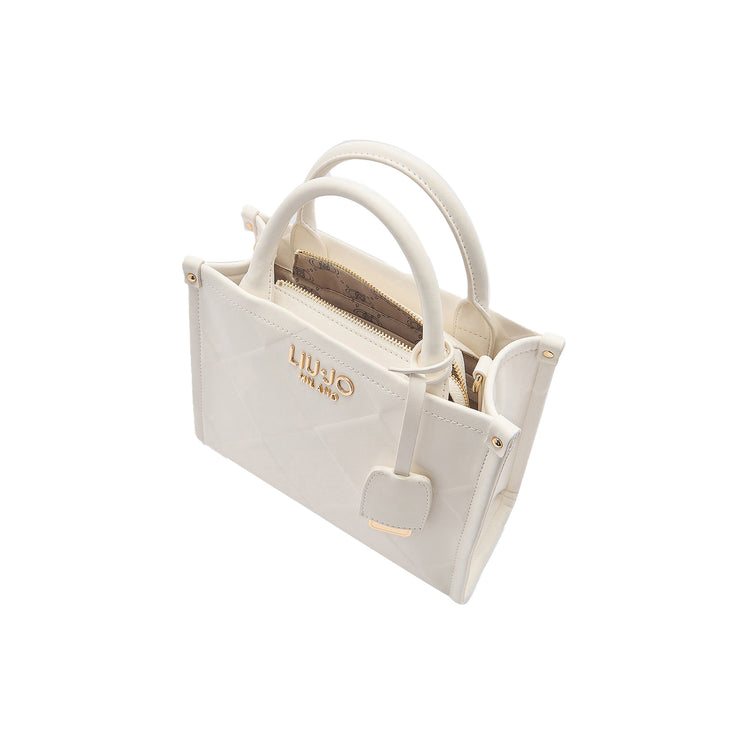 Borsa a mano bianca con motivo rombi in rilievo