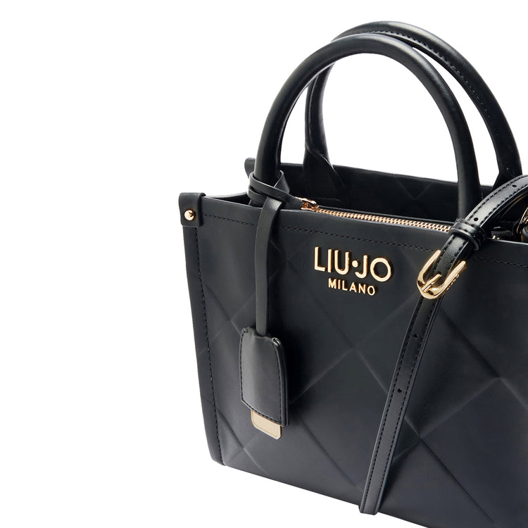 Borsa a mano nera con motivo rombi in rilievo