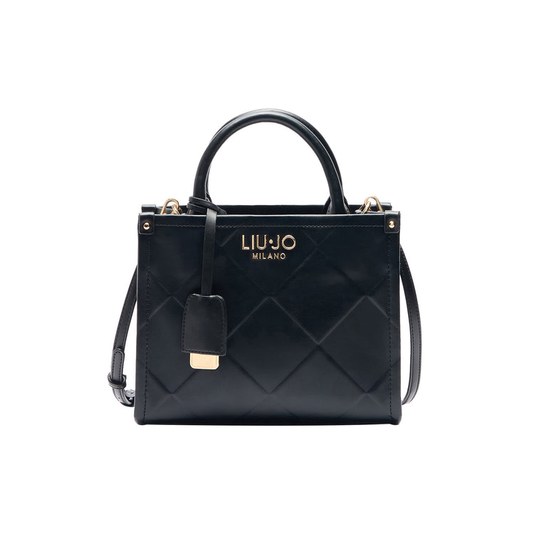 Borsa a mano nera con motivo rombi in rilievo