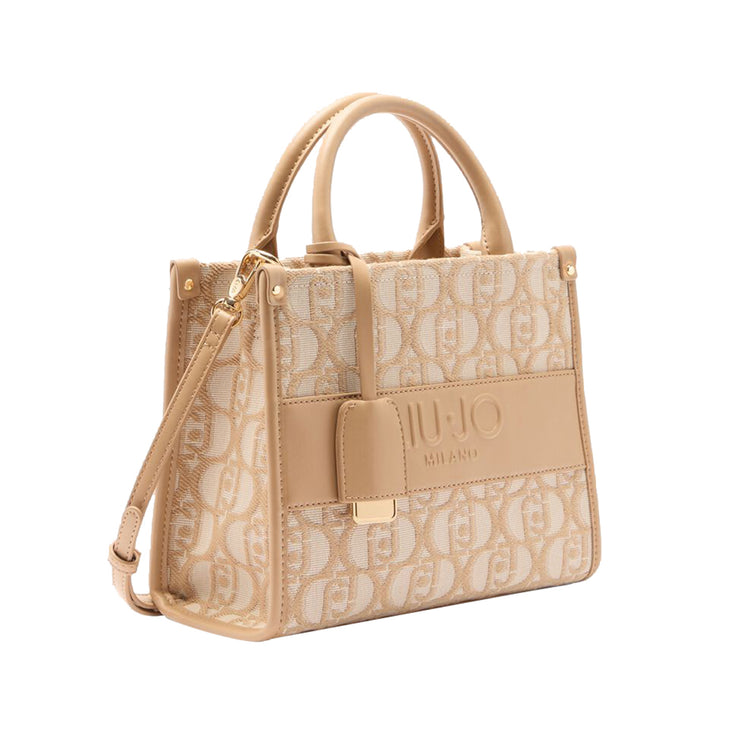 Borsa a mano da donna con logo jacuqard Beige