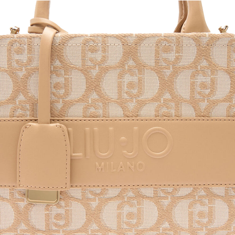 Borsa a mano da donna con logo jacuqard Beige dettaglio