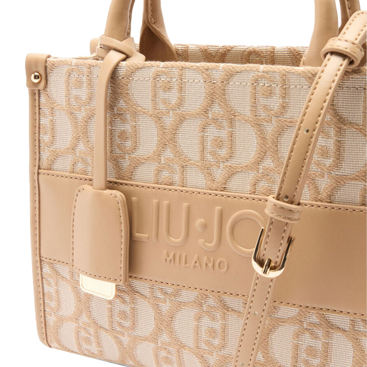 Borsa a mano da donna con logo jacuqard Beige