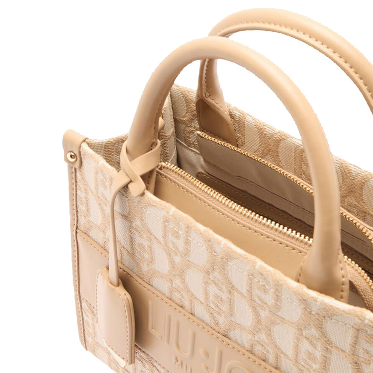 Borsa a mano da donna con logo jacuqard Beige